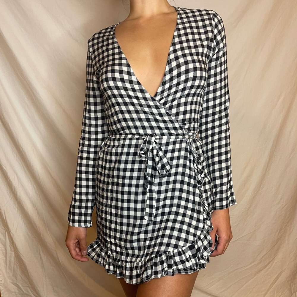 Gingham Wrap Mini Dress